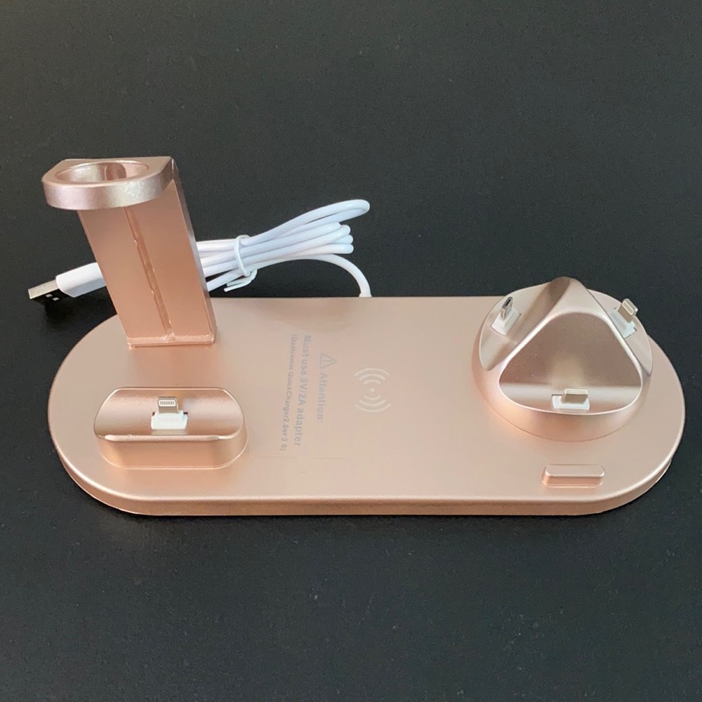 Rose 3-in-1 Wireless Charging Station w/USB Cable—Samsung or Apple